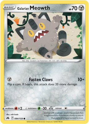 Pokemon Card Crown Zenith 084/159 84/159 Galarian Meowth Common *MINT*