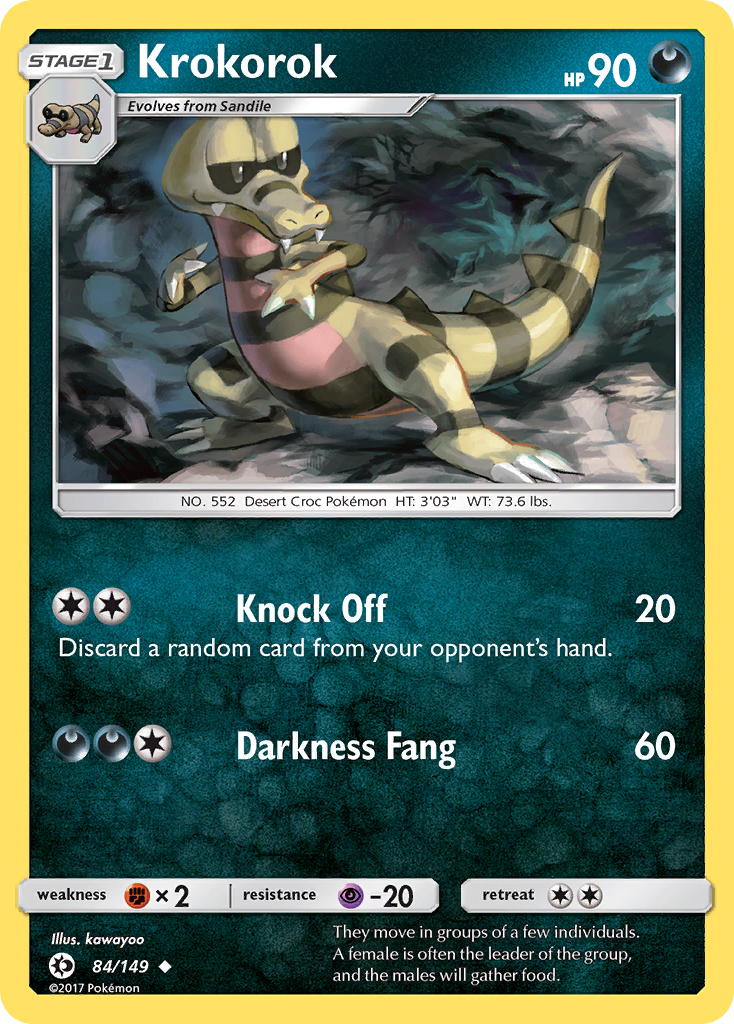 Pokemon Card Sun & Moon 084/149 84/149 Krokorok Uncommon *MINT*