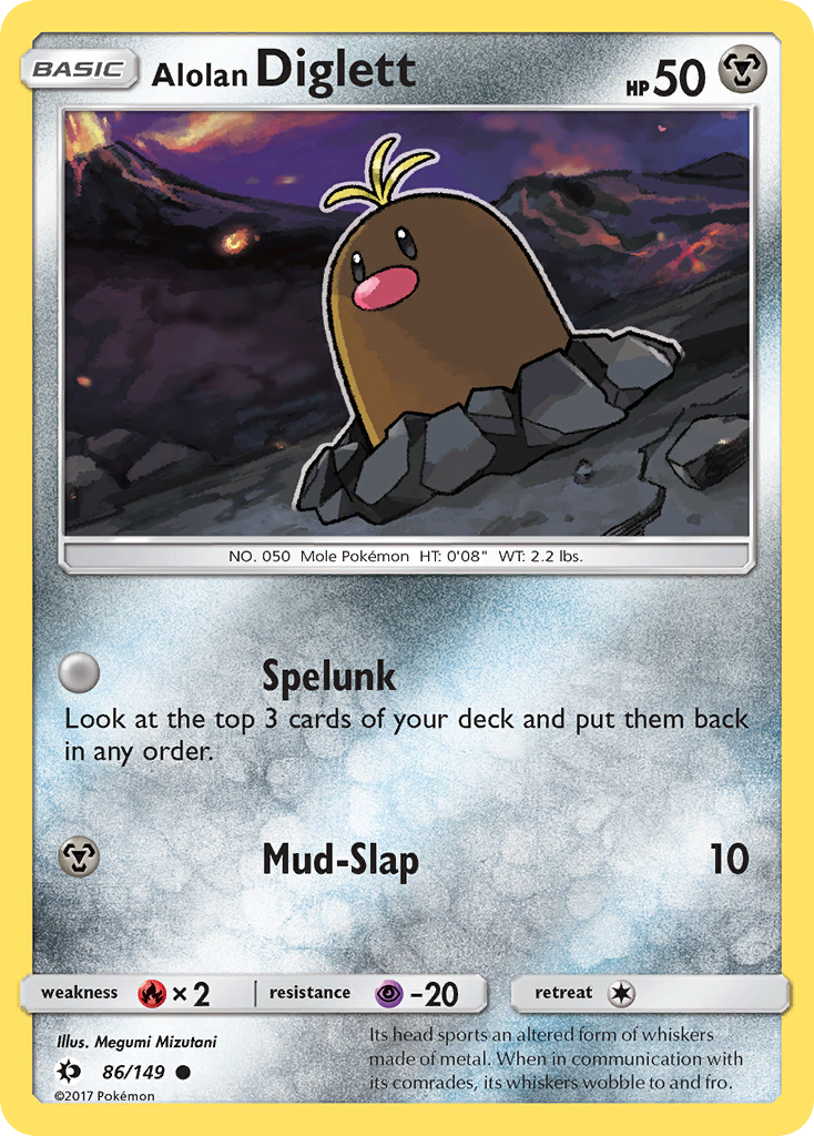 Pokemon Card Sun & Moon 086/149 86/149 Alolan Diglett Common *MINT*