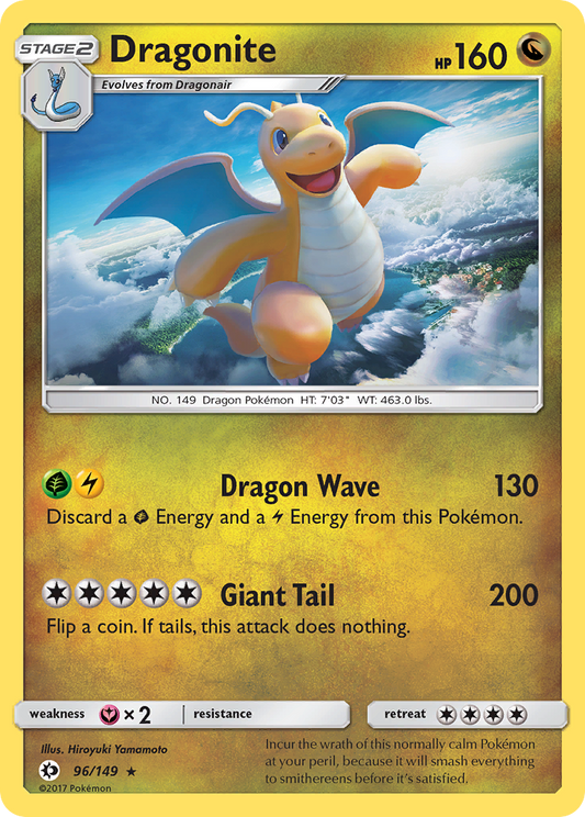 Pokemon Card Sun & Moon 096/149 96/149 Dragonite Holo Rare *MINT*