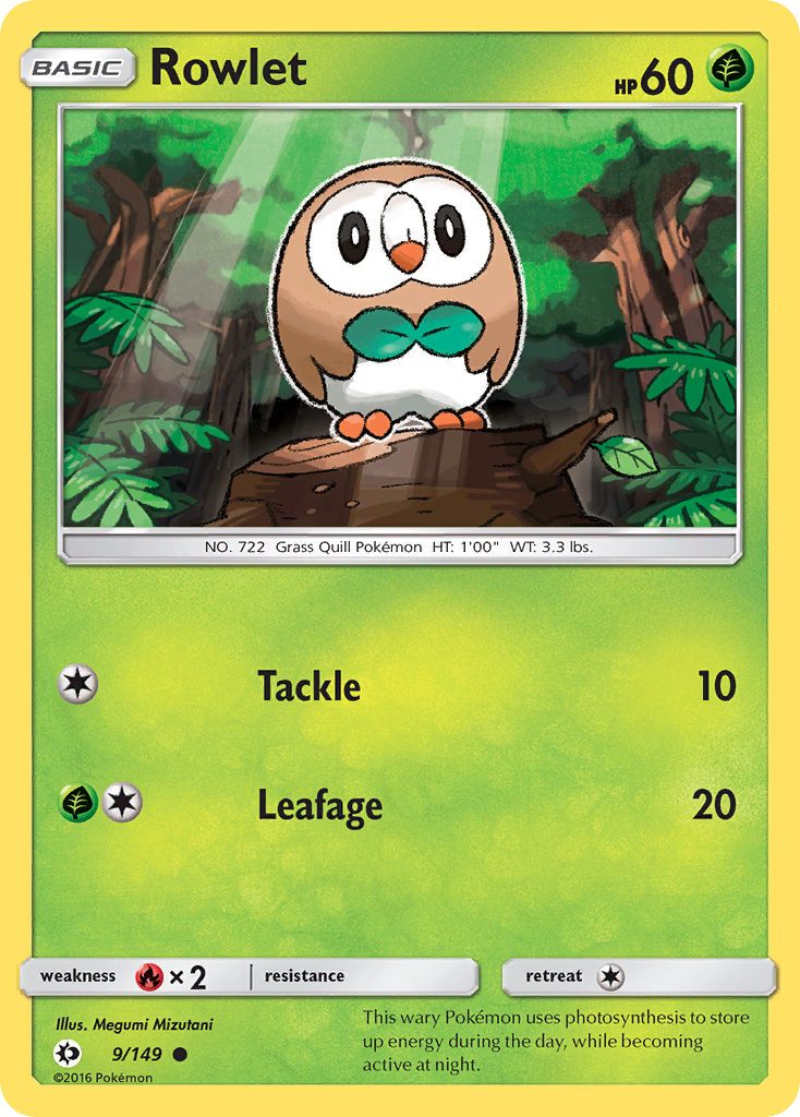 Pokemon Card Sun & Moon 009/149 9/149 Rowlet Common *MINT*