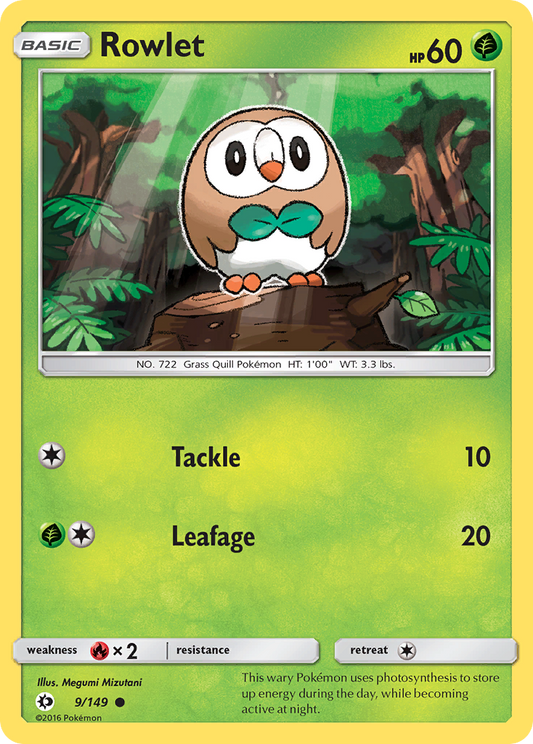 Pokemon Card Sun & Moon 009/149 9/149 Rowlet Common *MINT*