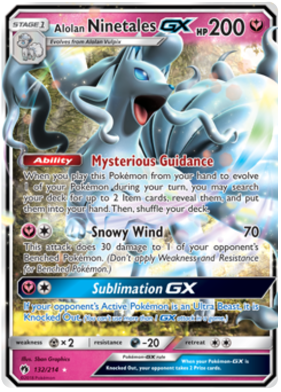 بطاقة بوكيمون Lost Thunder 132/214 Alolan Ninetales GX نادرة للغاية *MINT*