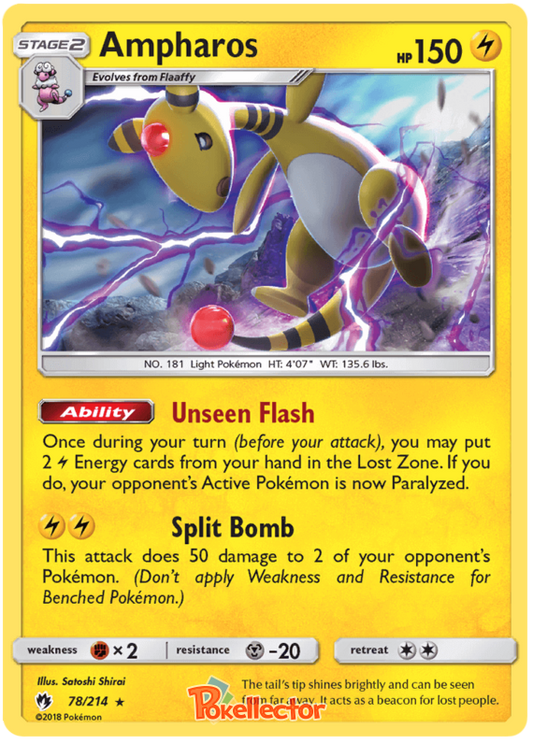 Pokemon Card Lost Thunder 78/214 078/214 Ampharos Holo Rare *MINT*