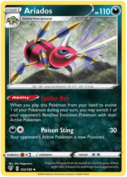 <transcy>Pokemon Card Darkness Alaze 103/189 103/189 Ariados Gelegentlich</transcy>