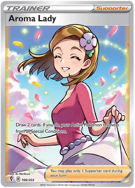 (S) Pokemon Card Evolving Skies 199/203 199/203 Aroma Lady Supporter Full Art *M*