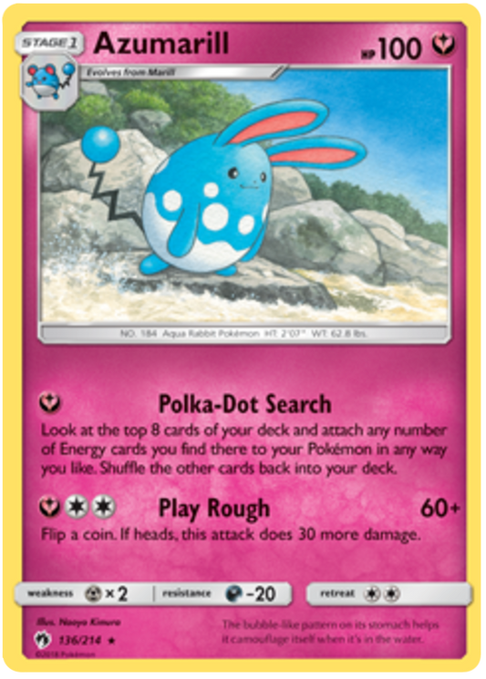 Pokemon Card Lost Thunder 136/214 Azumarill Rare *MINT*