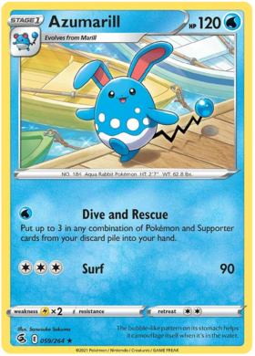 Pokemon Card Fusion Strike 059/264 59/264 Azumarill Rare