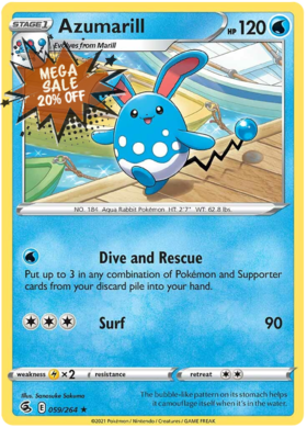 Pokemon Card Fusion Strike 059/264 59/264 Azumarill Rare