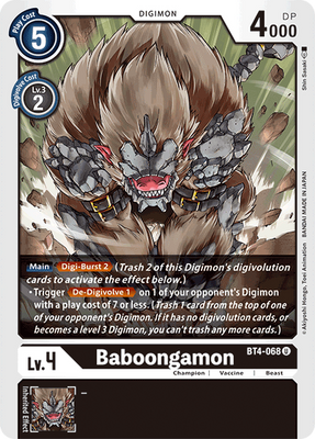 Digimon Card Great Legend Baboongamon BT4-068 U