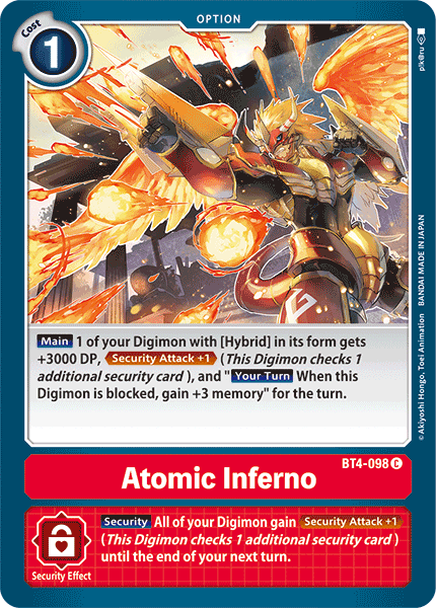 Digimon Card Great Legend Atomic Inferno BT4-098 C