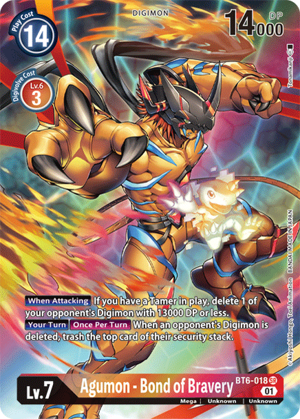 بطاقة Digimon Double Diamond Agumon - Bond of Bravery BT6-018 SR الفن البديل