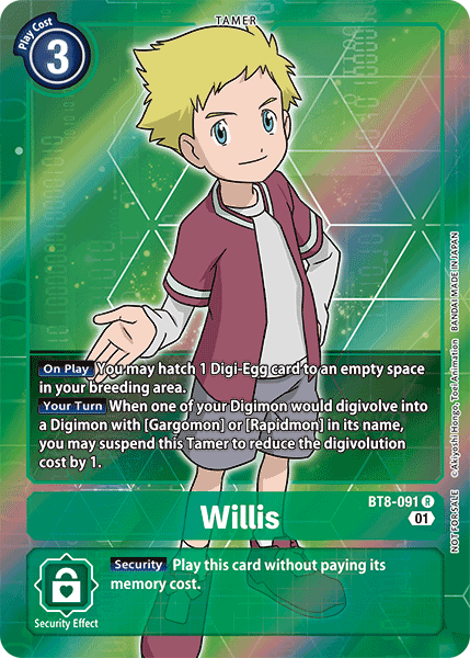 Digimon Card New Awakening Willis Alt Art BT8-091 R