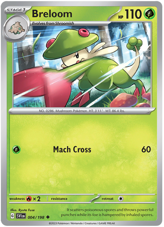 Pokemon Card Scarlet & Violet 004/198 4/198 Breloom Uncommon *MINT*