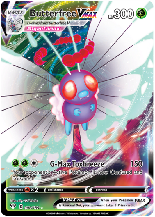 <transcy>بطاقة Pokemon Darkness Ablaze 2/189002/189 Butterfree VMAX Ultra Rare</transcy>