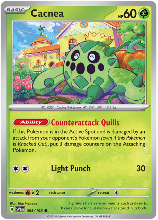 Pokemon Card Scarlet & Violet 005/198 5/198 Cacnea Common *MINT*