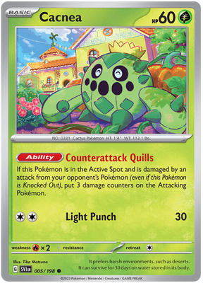 Pokemon Card Scarlet & Violet 005/198 5/198 Cacnea Common *MINT*