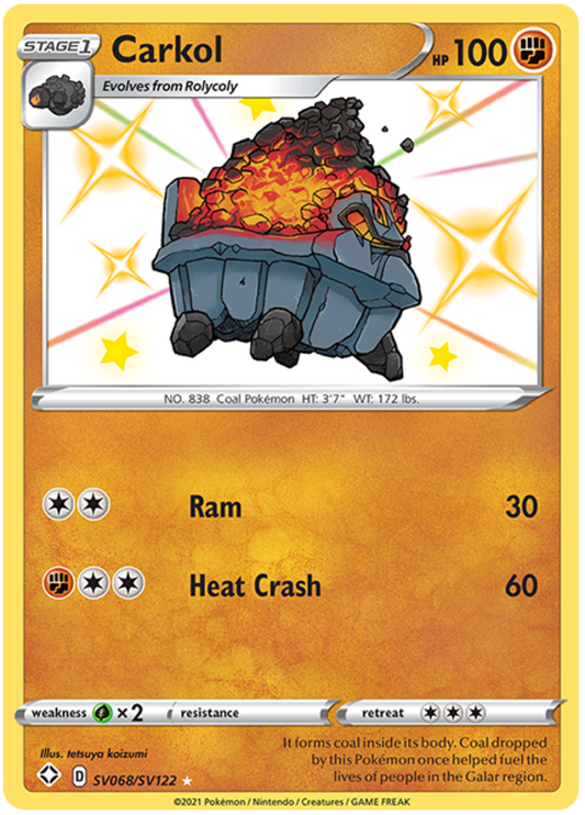 <transcy>Pokemon Card Shining Fates SV068 / SV122 SV68 / SV122 Carkol Shiny Rare</transcy>