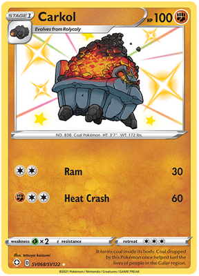 Pokemon Card Shining Fates SV068/SV122 SV68/SV122 Carkol Shiny Rare