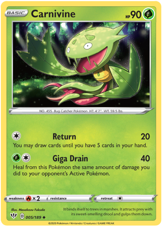 <transcy>Pokemon Card Darkness Alaze 5/189 005/189 Carnivine Gelegentlich</transcy>