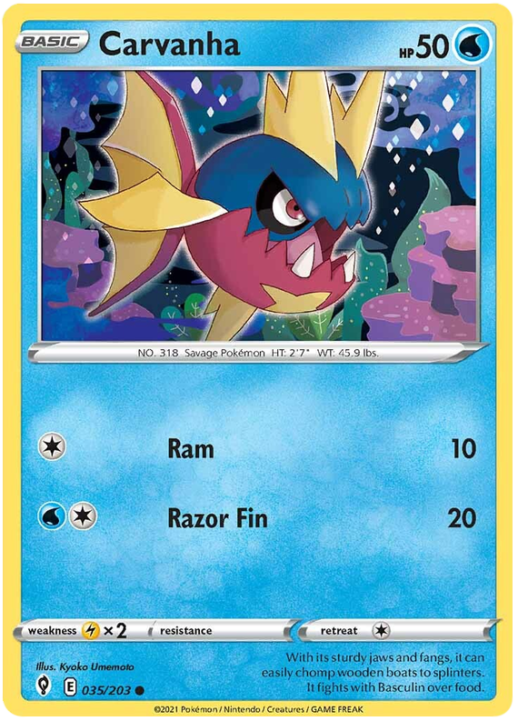 Pokemon Card Evolving Skies 35/203 035/203 Carvanha Common