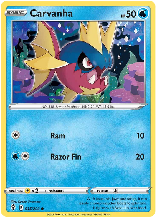 Pokemon Card Evolving Skies 35/203 035/203 Carvanha Common