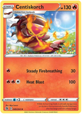 Pokemon Card Fusion Strike 049/264 49/264 Centiskorch Uncommon