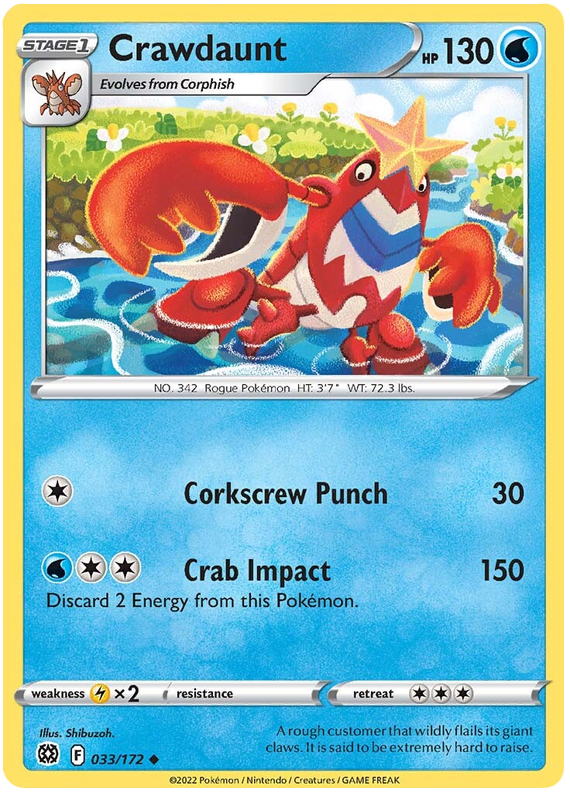 Pokemon Card Brilliant Stars 033/172 33/172 Crawdaunt Uncommon