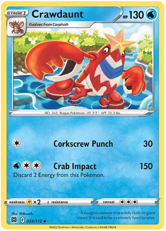 Pokemon Card Brilliant Stars 033/172 33/172 Crawdaunt Uncommon