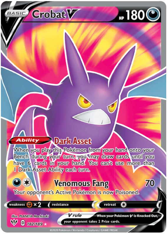 Pokemon Card Darkness Ablaze 182/189 182/189 Crobat V Full Art *M*