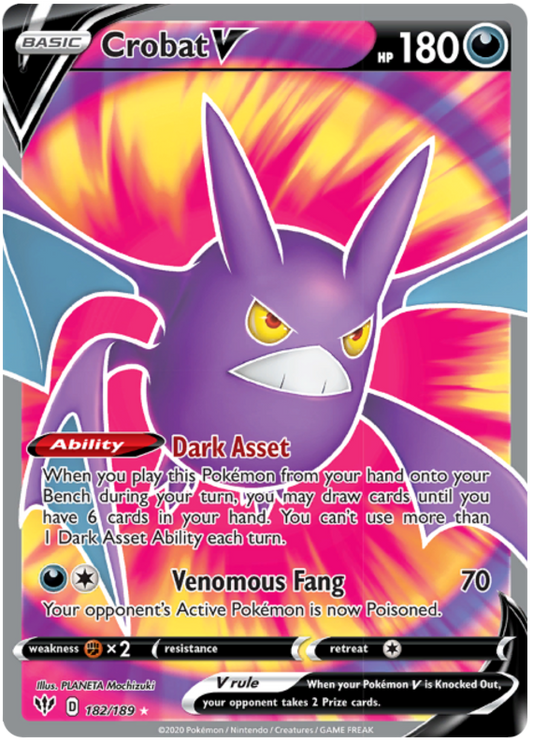 Pokemon Card Darkness Ablaze 182/189 182/189 Crobat V Full Art *M*