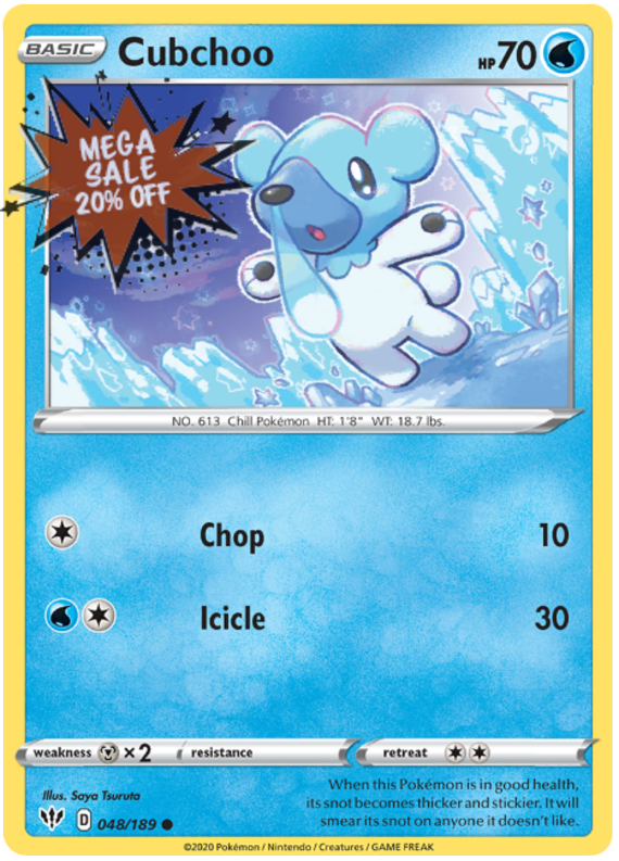 <transcy>Pokemon Card Darkness Alaze 48/189 048/189 Cubchoo Common</transcy>