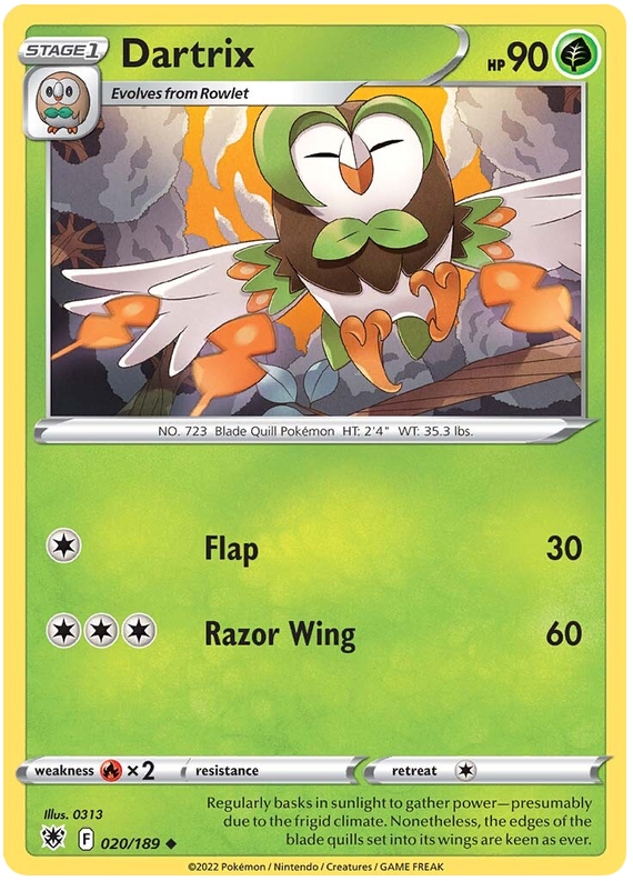 Pokemon Card Astral Radiance 20/189 020/189 Dartrix Uncommon