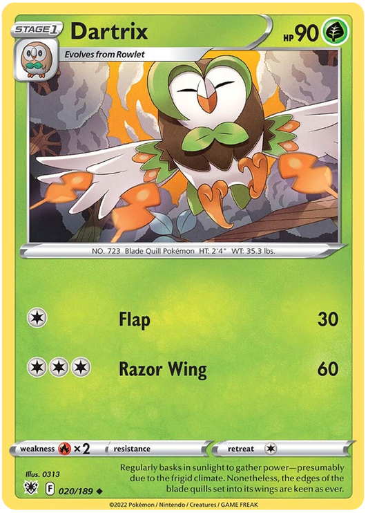 Pokemon Card Astral Radiance 20/189 020/189 Dartrix Uncommon