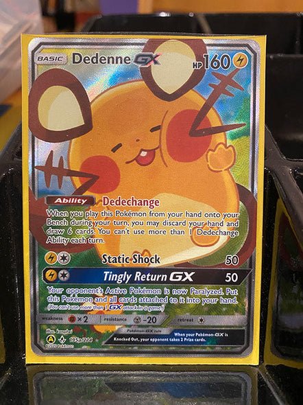 <transcy>宠物小精灵卡195a / 214 Dedenne GX Alt Art完整艺术未破坏的债券Ultra Rare</transcy>