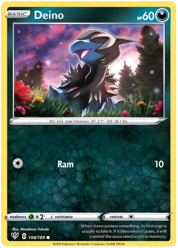 <transcy>Pokemon Card Darkness Alaze 108/189 108/189 Deino Common</transcy>