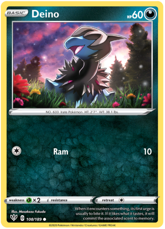 <transcy>Pokemon Card Darkness Alaze 108/189 108/189 Deino Common</transcy>