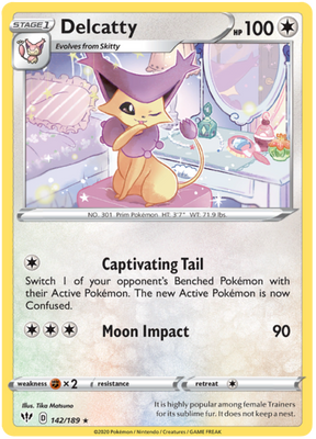 <transcy>Pokemon Card Darkness Alaze 142/189 142/189 Delcatty Rare</transcy>