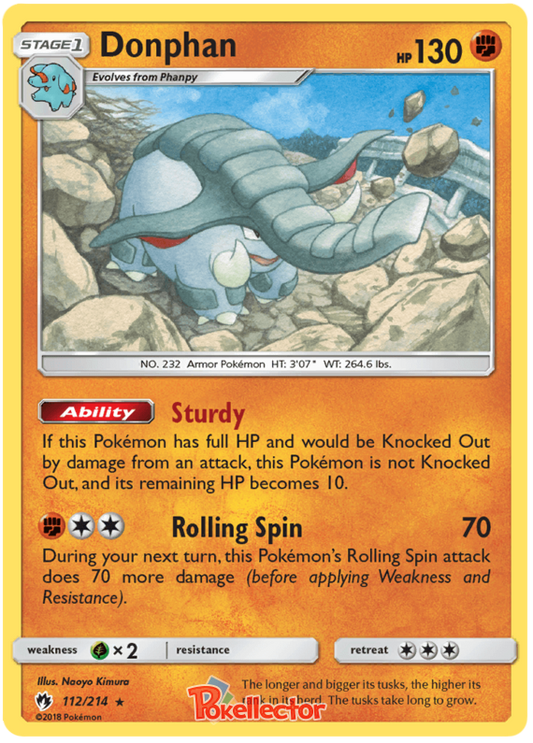 Pokemon Card Lost Thunder 112/214 Donphan Rare *MINT*