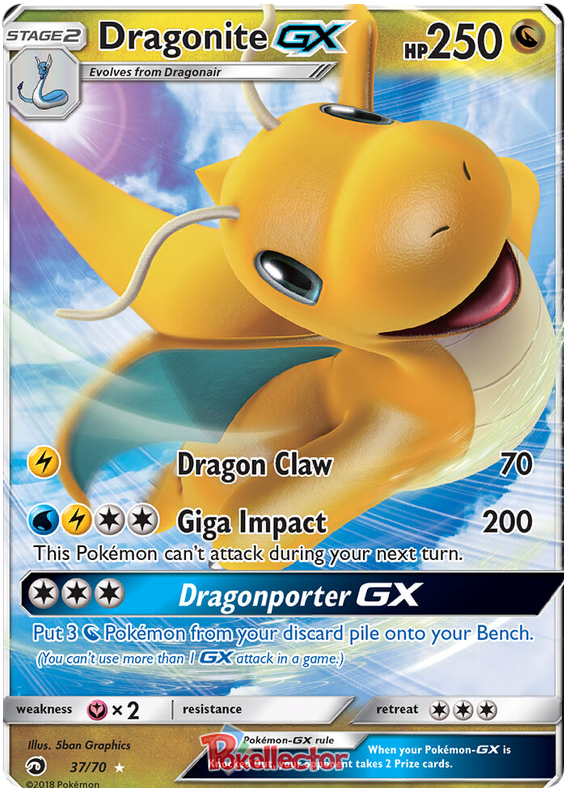 <transcy>Pokemon Card Dragon Majesty 37/070 037/070 Dragonite GX Ultra Rare</transcy>