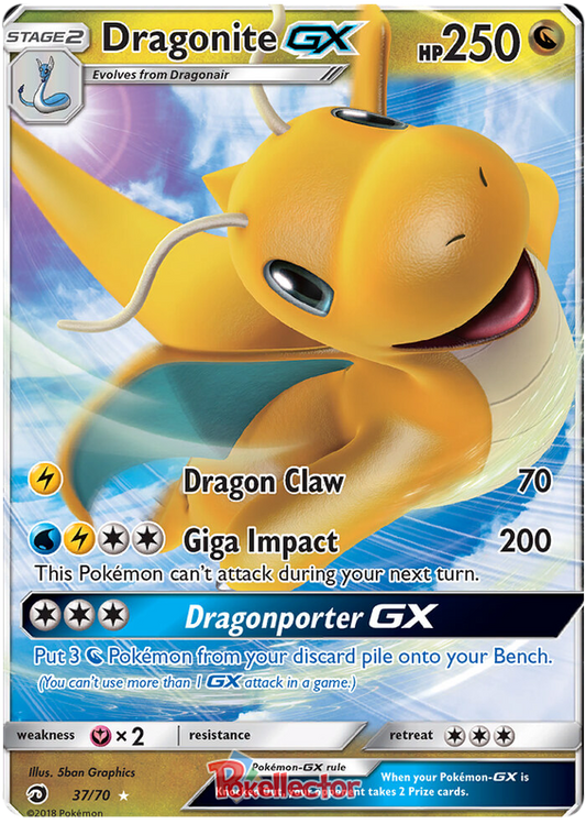 <transcy>Pokemon Card Dragon Majesty 37/070 037/070 Dragonite GX Ultra Rare</transcy>