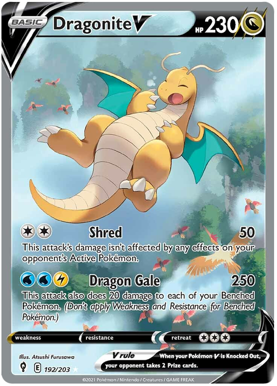 لعبة Pokemon Card Evolution Skies 192/203 192/203 Dragonite V Full Art * M *