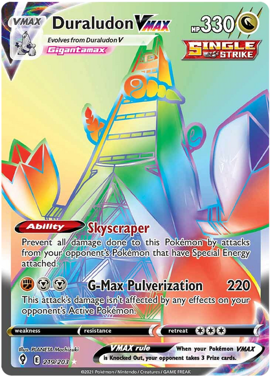 <transcy>لعبة Pokemon Card Evolution Skies 219/203 219/203 Duraludon VMAX Hyper Rare</transcy>