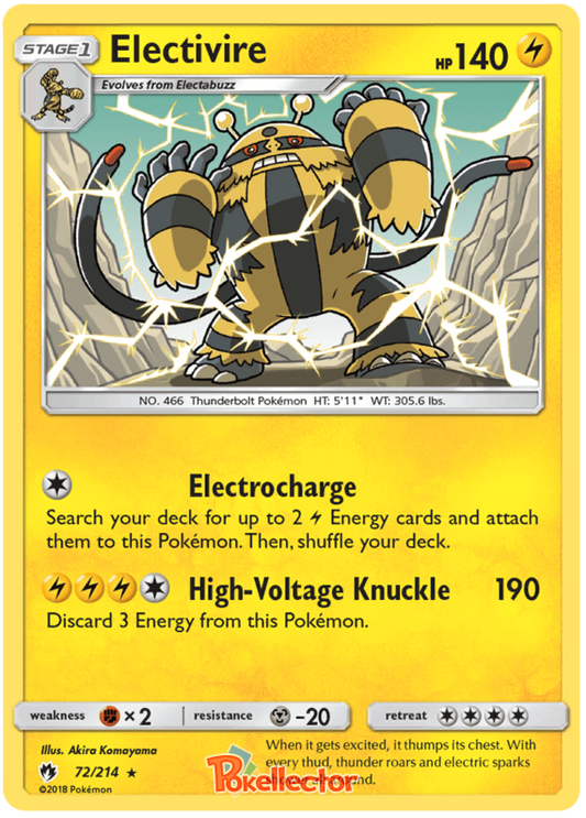 Pokemon Card Lost Thunder 72/214 072/214 Electivire Rare *MINT*