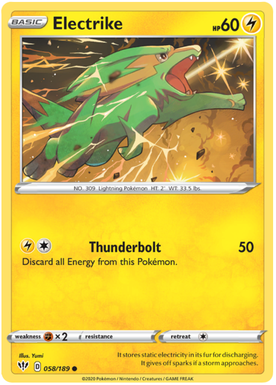 <transcy>Pokemon Card Darkness Alaze 58/189 058/189 Electrike Common</transcy>