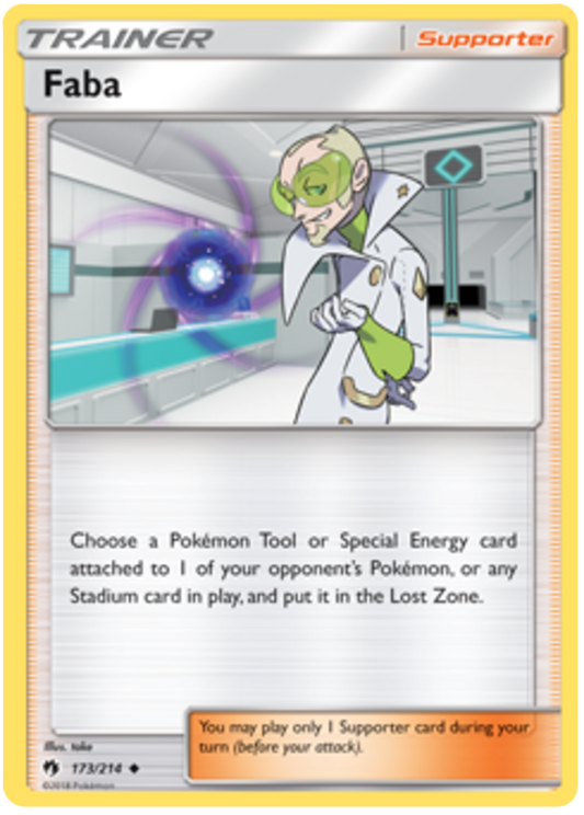 Pokemon Card Lost Thunder 173/214 Faba Supporter Uncommon *MINT*