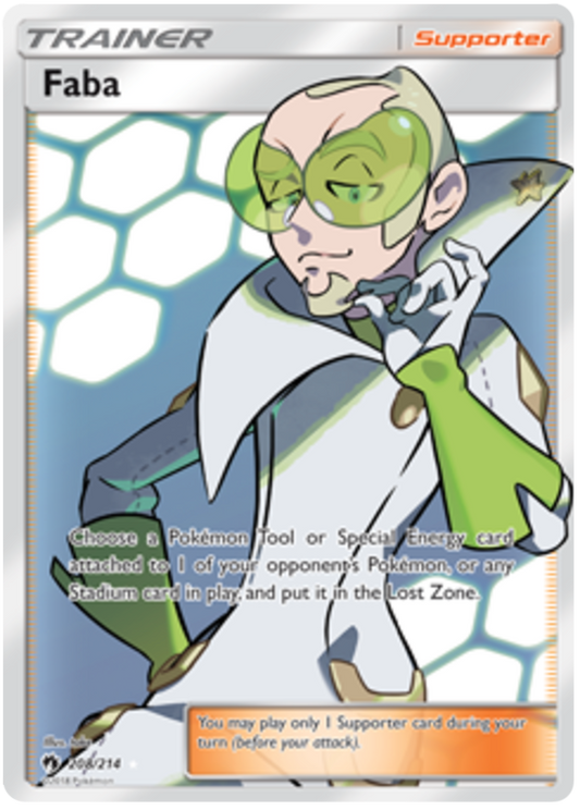 Pokemon Card Lost Thunder 208/214 Faba Supporter Full Art *MINT*