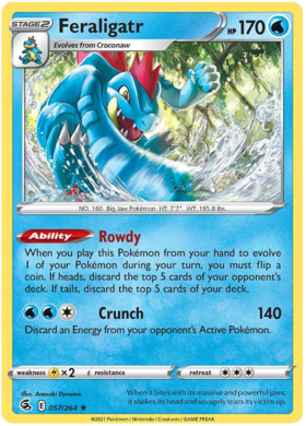 Pokemon Card Fusion Strike 057/264 57/264 Feraligatr Holo Rare