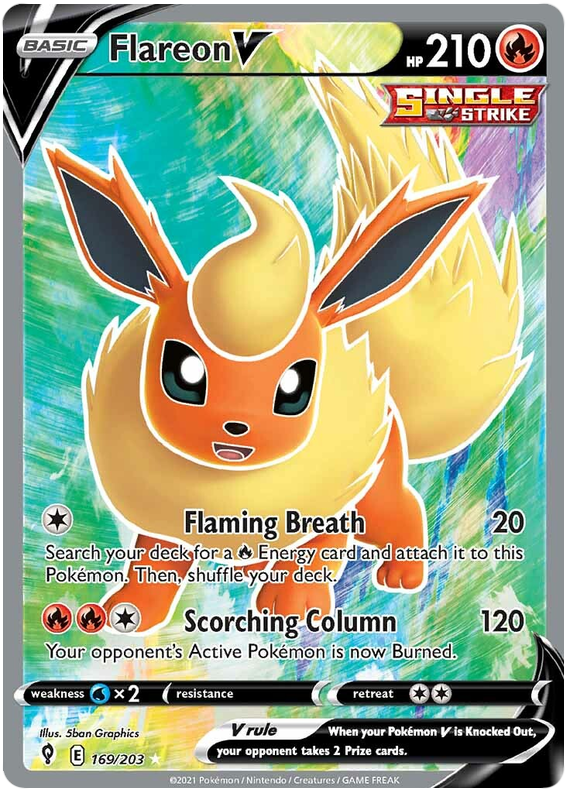 لعبة Pokemon Card Evolution Skies 169/203 169/203 Flareon V Full Art * M *