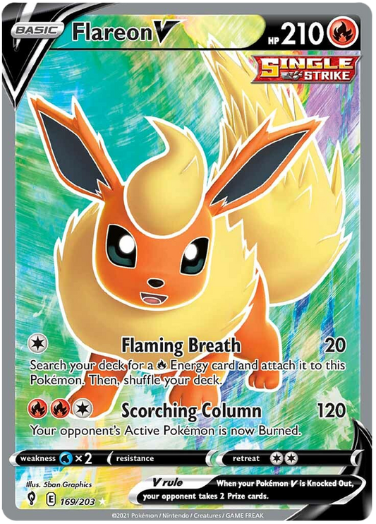 لعبة Pokemon Card Evolution Skies 169/203 169/203 Flareon V Full Art * M *